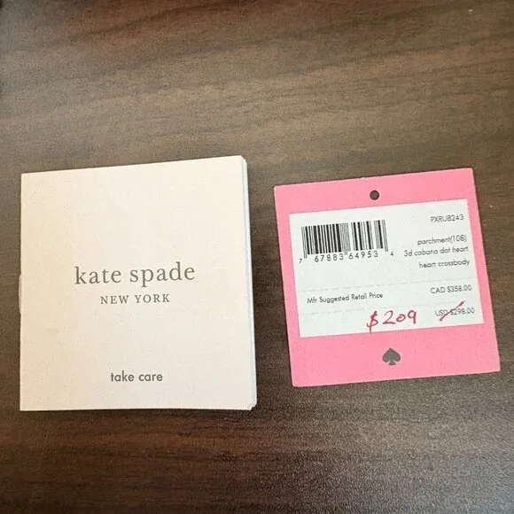 Kate Spade 3D Cabana Dot Heart Crossbody Parchment with Black Dots - Picture 10 of 12